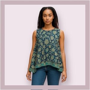 Cyn by Cynthia Mehra Asymmetrical Floral Sleeveless Blouse